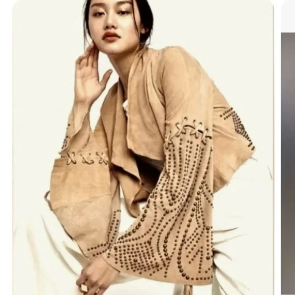 Free People Black Suede Leather Jacket with Gold Studs - Picture 8 of 8